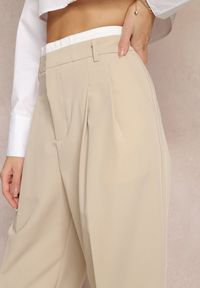 Renee - Beżowe Spodnie z Szerokimi Nogawkami w Kant Kavina. Okazja: na co dzień. Stan: podwyższony. Kolor: beżowy. Styl: klasyczny, elegancki, casual #4