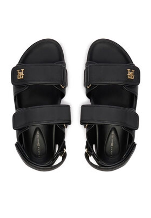 TOMMY HILFIGER - Tommy Hilfiger Sandały Leather Sporty Platform Sandal FW0FW09119 Czarny. Kolor: czarny. Materiał: skóra. Obcas: na platformie. Styl: sportowy