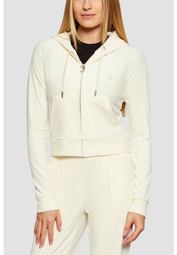 Juicy Couture - JUICY COUTURE Kremowa bluza damska Madison Outline Hoodie, Rozmiar S. Okazja: na co dzień. Kolor: beżowy. Materiał: materiał. Styl: casual