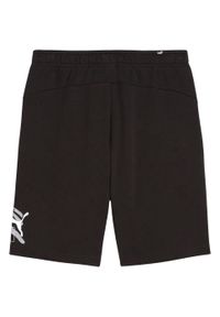 Puma - Shorty Męskie Graficzny Nadruk Logo ESS+. Kolor: czarny. Wzór: nadruk