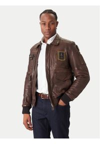 Aeronautica Militare Kurtka skórzana 252PN0846U100839 Brązowy Regular Fit. Kolor: brązowy. Materiał: skóra