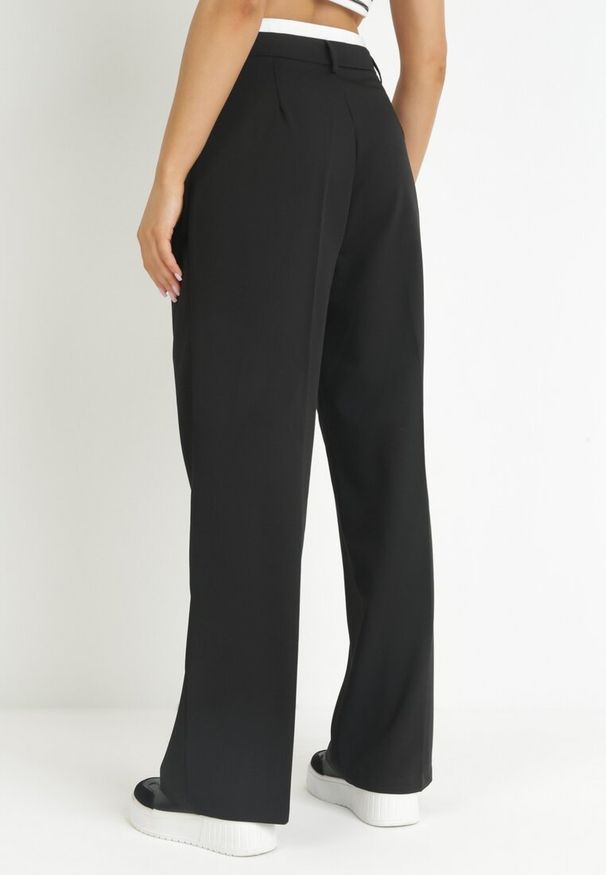 Born2be - Czarne Szerokie Spodnie w Kant z Wysoką Talią Balalis. Kolor: czarny. Styl: elegancki