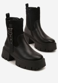Renee - Czarne Botki Zimowe na Platformie z Klamrą i Cyrkoniami Tulissa. Okazja: na co dzień. Zapięcie: klamry. Kolor: czarny. Materiał: jeans. Sezon: zima. Obcas: na platformie. Styl: casual, elegancki. Wysokość obcasa: średni #3