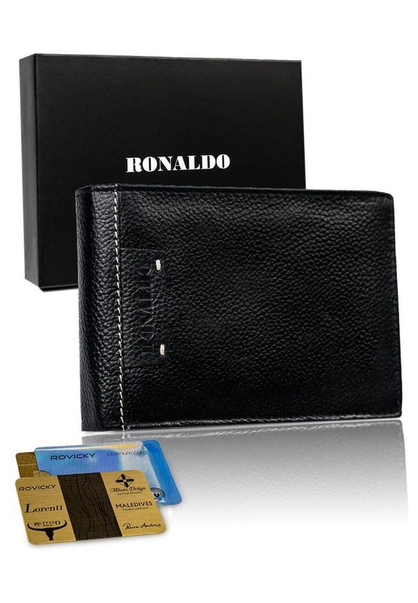 Portfel męski skórzany Ronaldo N992-TP-RON BLACK. Kolor: czarny. Materiał: skóra