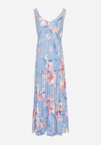 Born2be - Niebieska Sukienka o Rozkloszowanym Kroju z Plisami i Dekoltem w Serek Nitolina. Okazja: na spacer, na co dzień. Typ kołnierza: dekolt w serek. Kolor: niebieski. Materiał: jeans. Długość rękawa: na ramiączkach. Typ sukienki: rozkloszowane. Styl: casual #7