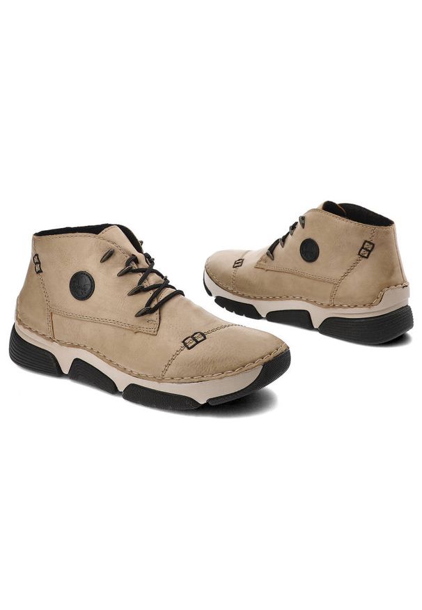 Beżowe Botki Rieker Damskie Eleganckie Obuwie Na Jesień. Okazja: na co dzień. Kolor: beżowy. Materiał: materiał, syntetyk. Sezon: jesień. Styl: elegancki