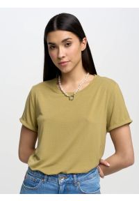 Big-Star - Koszulka damska z wiskozy khaki Lenowa 303. Okazja: na co dzień. Kolor: zielony. Materiał: wiskoza. Wzór: aplikacja. Styl: klasyczny, elegancki, casual #9