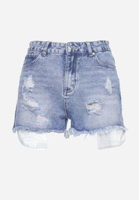 Born2be - Niebieskie Bawełniane Szorty Jeansowe z Przetarciami i Wystającymi Kieszeniami Kordia. Kolor: niebieski. Materiał: jeans, bawełna. Sezon: lato. Styl: elegancki
