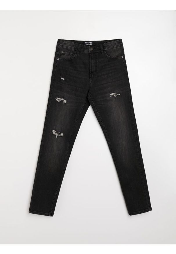 Sinsay - Jeansy slim z dziurami - czarny. Kolor: czarny