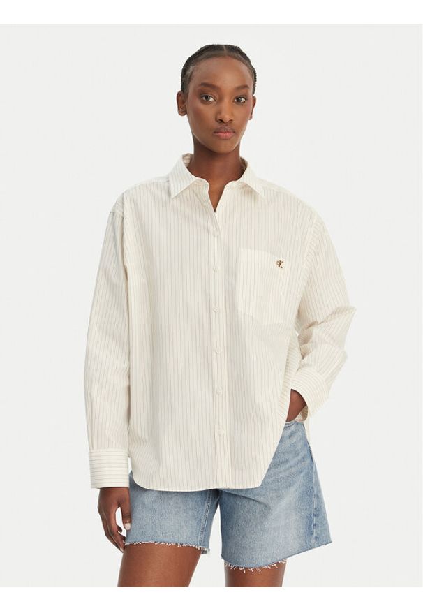 Calvin Klein Jeans Koszula LV047F103G Beżowy Relaxed Fit. Kolor: beżowy. Materiał: bawełna