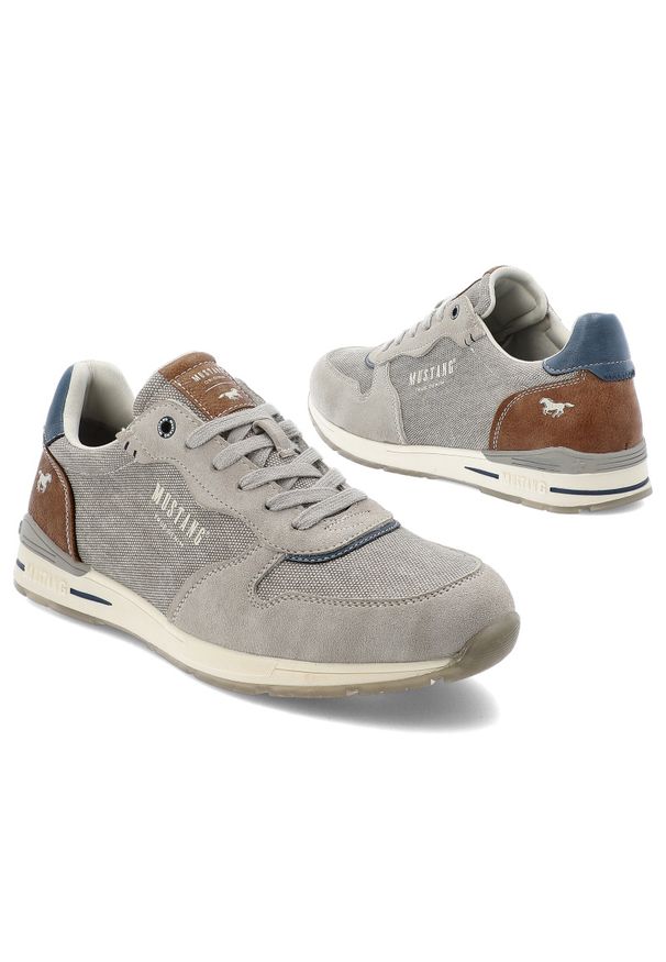 Szare Sneakersy Mustang Modne Obuwie Męskie. Okazja: na co dzień, na spacer. Zapięcie: sznurówki. Kolor: szary. Materiał: skóra ekologiczna, jeans, materiał. Styl: street, casual, sportowy, elegancki, klasyczny