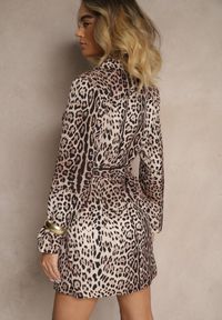 Renee - Beżowa Marynarka w Panterkowy Wzór Bez Zapięć z Paskiem i Poduszkami na Ramionach Etanwen. Okazja: na co dzień. Kolor: beżowy. Styl: casual #3