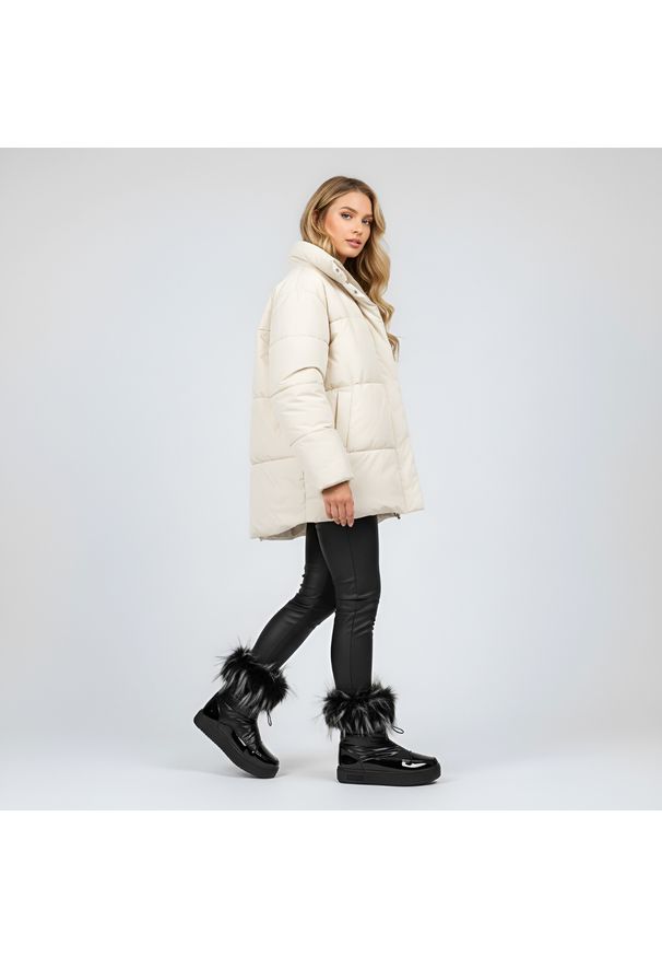 Big-Star - Czarne Śniegowce Big Star Ocieplane Buty Damskie. Okazja: na spacer. Kolor: czarny. Materiał: futro, syntetyk, skóra ekologiczna. Szerokość cholewki: normalna. Sezon: zima