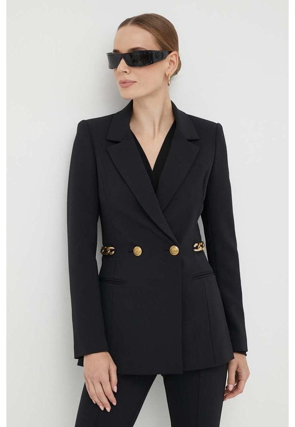 Marciano Guess marynarka kolor czarny dwurzędowa gładka. Kolor: czarny. Materiał: tkanina. Wzór: gładki. Styl: klasyczny