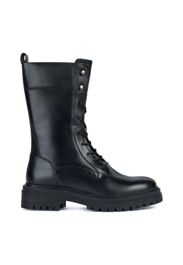 Geox botki skórzane D IRIDEA E damskie kolor czarny na płaskim obcasie D36HRE 00043 C9999. Nosek buta: okrągły. Zapięcie: sznurówki. Kolor: czarny. Materiał: skóra. Szerokość cholewki: normalna. Obcas: na obcasie. Wysokość obcasa: niski