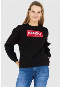 Kenzo - KENZO Czarna bluza damska z aplikacją z logo, Rozmiar M. Kolor: czarny. Wzór: aplikacja