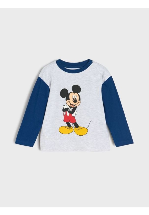 Sinsay - Koszulka z długimi rękawami Mickey Mouse - szary. Kolor: szary. Długość rękawa: długi rękaw. Długość: długie. Wzór: motyw z bajki