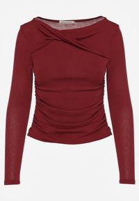 Renee - Bordowa Bluzka Longsleeve z Marszczonymi Detalami Eslira. Kolor: czerwony. Materiał: jeans. Długość rękawa: długi rękaw. Styl: elegancki #2