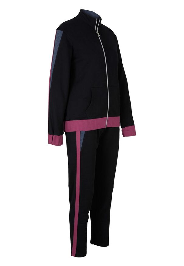 Bluza rozpinana + spodnie w długości do kostki (2 części) bonprix czarny melanż. Kolor: czarny. Materiał: poliester, materiał, bawełna. Wzór: melanż