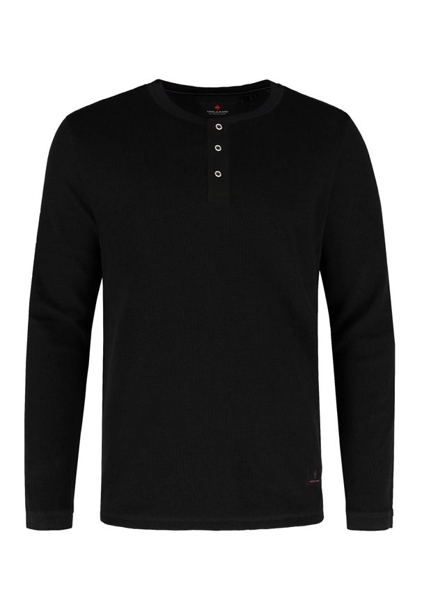 Volcano - Czarny longsleeve L-AZUX. Kolor: czarny. Materiał: dzianina, materiał, bawełna, jeans, włókno. Długość rękawa: długi rękaw. Długość: długie. Sezon: zima, jesień. Styl: klasyczny