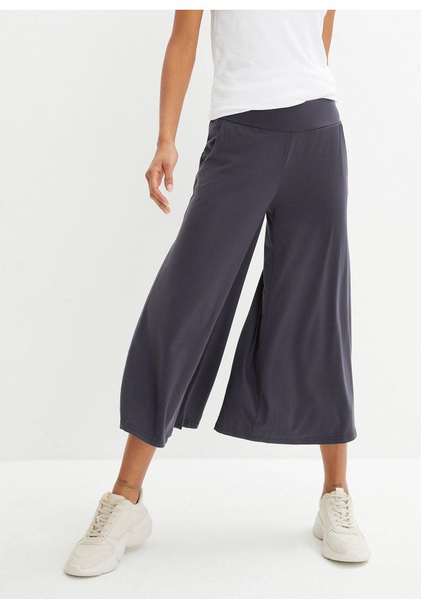 bonprix - Wygodne spodnie culotte z szeroką nogawką. Kolor: niebieski. Materiał: materiał. Styl: klasyczny, sportowy