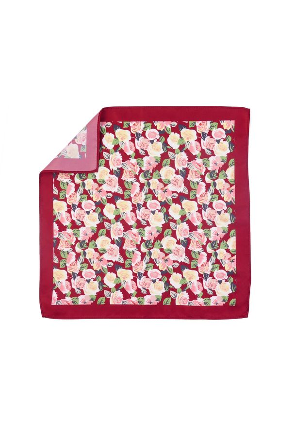 Modini - Bordowa poszetka w kwiaty E140. Kolor: czerwony. Wzór: kwiaty