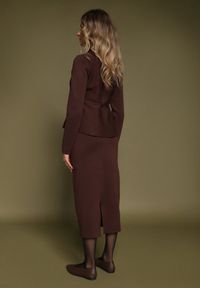 Born2be - Brązowy Komplet Garsonka z Wiskozą Marynarka z Paskiem i Ołówkowa Spódnica Zaise. Kolor: brązowy. Materiał: wiskoza #5