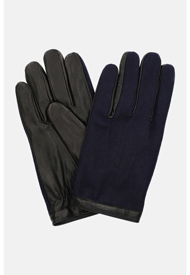 Lancerto - Rękawiczki Czarno-Granatowe Touch. Kolor: wielokolorowy, czarny, niebieski. Materiał: wiskoza, wełna, skóra, poliester, tkanina. Sezon: zima