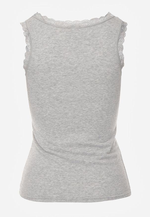 Born2be - Ciemnoszary Bawełniany Top z Koronkową Górą Beralia. Kolor: szary. Materiał: bawełna, koronka. Wzór: aplikacja
