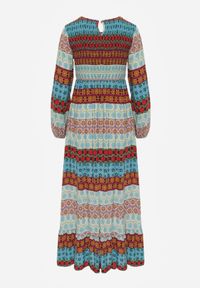 Renee - Niebiesko-Czerwona Rozkloszowana Sukienka Maxi z Falbanką na Dole Angon. Kolor: niebieski. Długość rękawa: długi rękaw. Sezon: wiosna. Długość: maxi #5