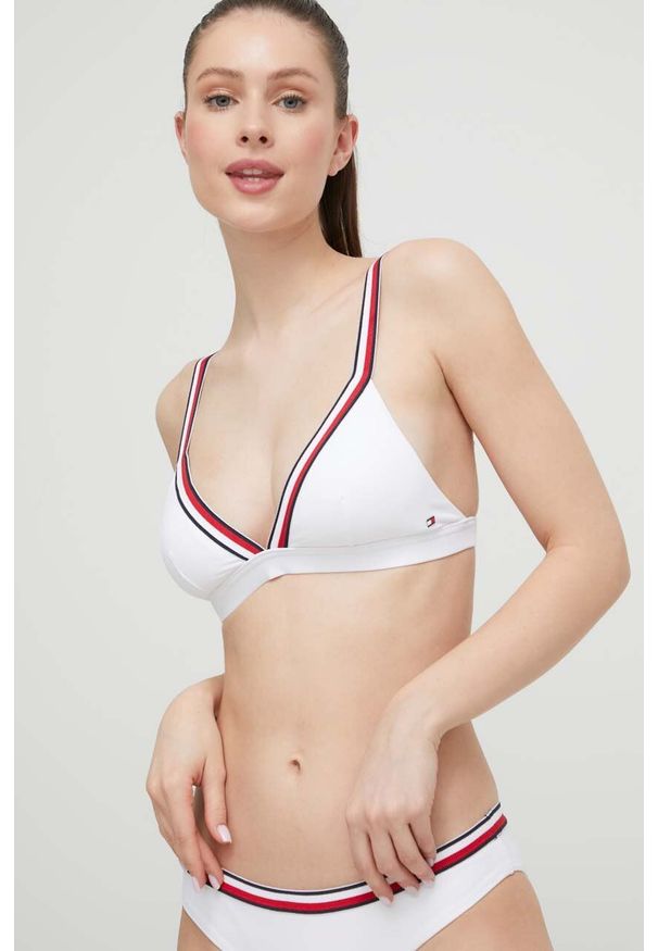 TOMMY HILFIGER - Tommy Hilfiger biustonosz kąpielowy kolor biały lekko usztywniona miseczka. Kolor: biały. Materiał: materiał