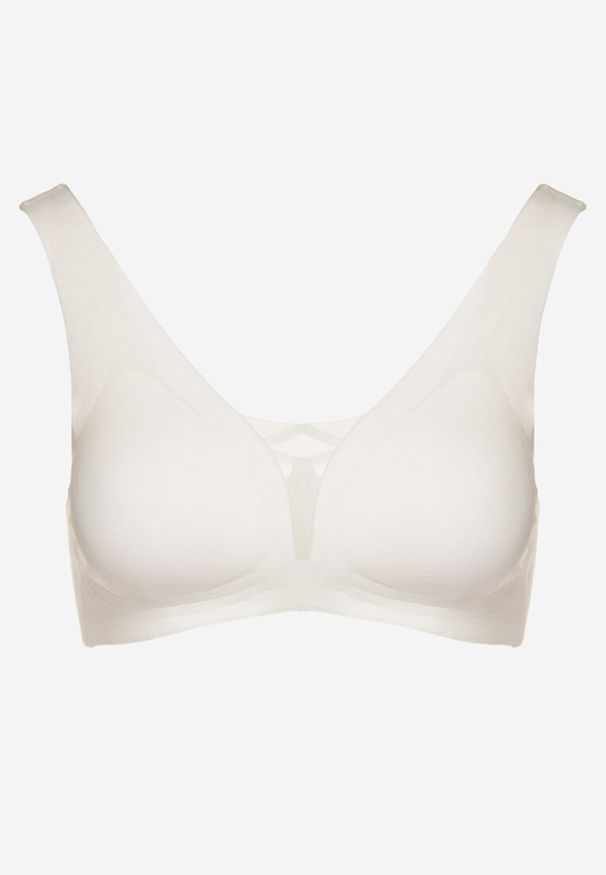 Born2be - Biały Biustonosz Sportowy z Siateczką i Gorsetowym Zdobieniem Saliatessa. Kolor: biały. Rodzaj stanika: wyciągane miseczki. Wzór: aplikacja