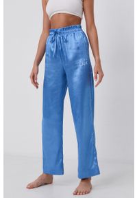 PLNY LALA - Spodnie piżamowe. Kolor: niebieski. Materiał: satyna, materiał. Wzór: ze splotem #1
