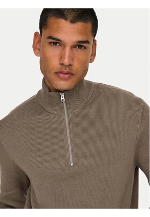 Only & Sons Sweter 22023210 Beżowy Regular Fit. Kolor: beżowy. Materiał: bawełna