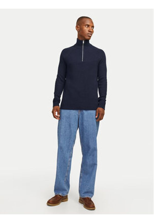 Jack & Jones - Jack&Jones Sweter Pannel 12258473 Granatowy Regular Fit. Kolor: niebieski. Materiał: bawełna