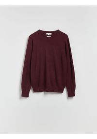 Reserved - Sweter z wełny merino - bordowy. Kolor: czerwony. Materiał: wełna #1
