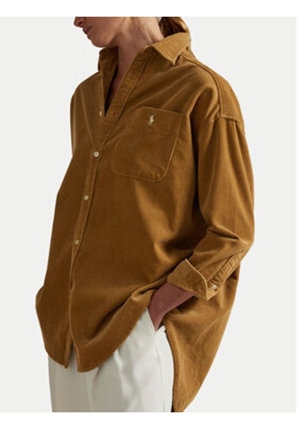 Polo Ralph Lauren Koszula 211971525001 Brązowy Oversize. Typ kołnierza: polo. Kolor: brązowy. Materiał: bawełna