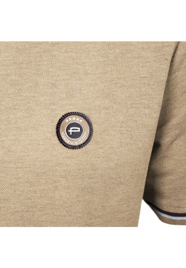 Męska, Bawełniana Koszulka Polo - Pako Jeans - Beżowa. Okazja: na co dzień. Typ kołnierza: polo. Kolor: beżowy, brązowy, wielokolorowy. Materiał: bawełna. Styl: casual