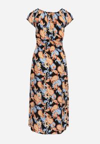 Born2be - Czarno-Niebiesksa Bawełniana Sukienka z Gumką w Pasie Zilletta. Okazja: na co dzień, na randkę. Kolor: czarny. Materiał: bawełna. Styl: casual, klasyczny #6