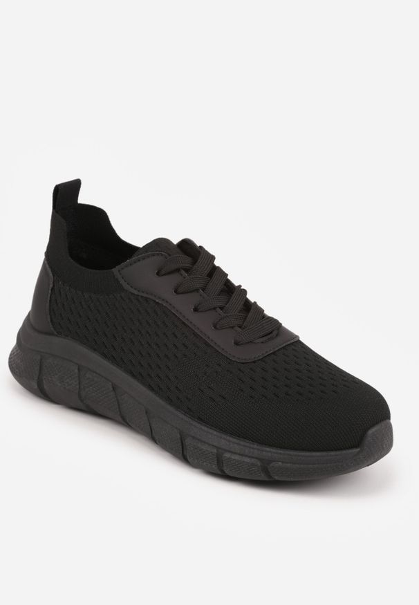 Born2be - Czarne Minimalistyczne Buty Sportowe z Siateczki na Tłoczonej Podeszwie Zanera. Okazja: na spacer, na co dzień. Kolor: czarny. Materiał: jeans. Szerokość cholewki: normalna. Sport: joga i pilates, turystyka piesza, fitness