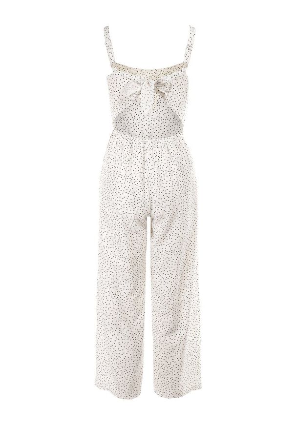 Born2be - Biały Kombinezon Aereira. Okazja: na co dzień, na imprezę. Kolor: biały. Długość rękawa: na ramiączkach. Długość: długie. Wzór: kropki, aplikacja. Sezon: lato. Styl: casual
