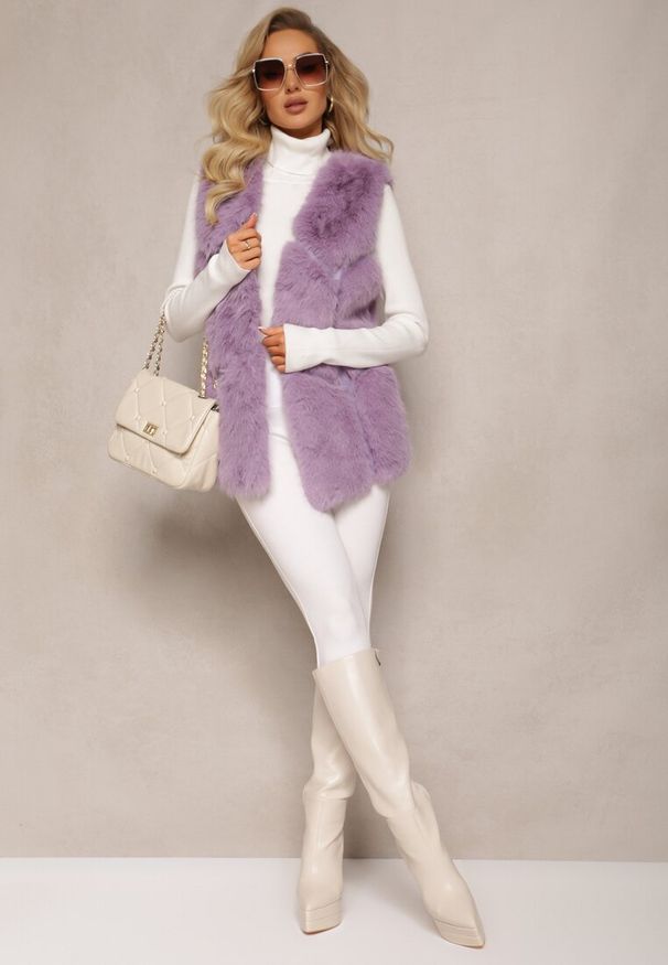 Renee - Fioletowa Futrzana Kamizelka z Wstawkami z Ekoskóry Lewja. Kolor: fioletowy. Materiał: futro