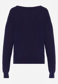 Born2be - Granatowy Sweter z Wiskozą i Wełną z Dekoltem w Serek Claida. Okazja: na co dzień. Typ kołnierza: dekolt w serek. Kolor: niebieski. Materiał: wełna, wiskoza. Styl: casual #5