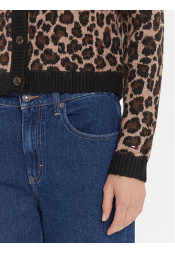 Tommy Jeans Kardigan Leopard DW0DW21968 Brązowy Regular Fit. Kolor: brązowy. Materiał: syntetyk