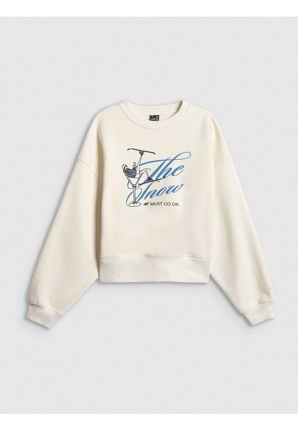 4f - 4F Bluza dresowa loose bez kaptura damska - beżowa XS. Okazja: na co dzień. Typ kołnierza: bez kaptura. Kolor: beżowy. Materiał: dresówka. Styl: casual