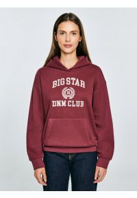 Big-Star - Bluza damska z kapturem z haftem bordowa Merta 604. Okazja: na co dzień. Typ kołnierza: kaptur. Kolor: czerwony. Materiał: jeans, dzianina. Wzór: haft. Styl: klasyczny, casual