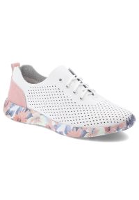 Półbuty damskie Artiker, skóra naturalna perforowana cholewka sznurowany fason lekka elastyczna podeszwa z kwiatowym motywem, białe, 58C0587. Zapięcie: sznurówki. Kolor: biały. Materiał: skóra. Szerokość cholewki: normalna. Wzór: kwiaty #1