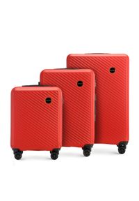 Wittchen - Zestaw walizek z ABS-u w ukośne paski czerwony. Kolor: czerwony. Materiał: poliester. Wzór: paski. Styl: elegancki