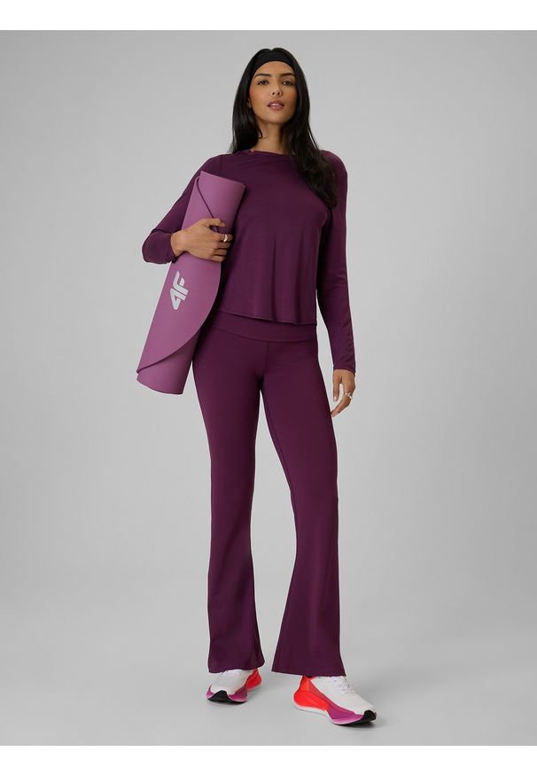 4f - 4F Longsleeve regular z modalem damski - fioletowy L. Okazja: na co dzień. Typ kołnierza: dekolt na plecach. Kolor: fioletowy. Materiał: materiał, skóra, dzianina. Długość rękawa: długi rękaw. Styl: casual