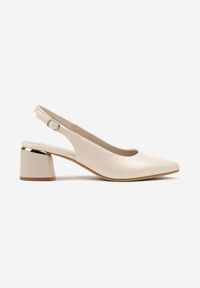Renee - Beżowe Sandały Slingback na Słupkowym Obcasie ze Skórzaną Wkładką Efruria. Okazja: do pracy, na spotkanie biznesowe, na co dzień. Kolor: beżowy. Materiał: skóra. Obcas: na obcasie. Styl: klasyczny, casual, elegancki, biznesowy. Wysokość obcasa: średni #5